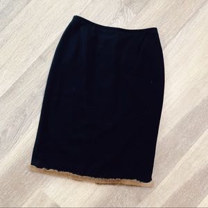 Lafayette148 100% wool fur trimmed black pencil skirt